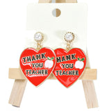 96033, "THANK YOU TEACHER" HEART ENAMEL EARRING, VALENTINE'S DAY