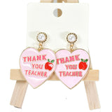 96033, "THANK YOU TEACHER" HEART ENAMEL EARRING, VALENTINE'S DAY
