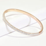 96049, PAVE RHINESTONE STAINLESS STEEL BANGLE BRACELET
