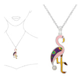 96062, TROPICAL PINK FLAMINGO ENAMEL PENDANT NECKLACE