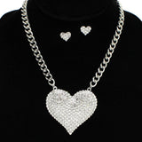 96066, PAVE RHINESTONE HEART WITH CHAIN NECKLACE, VALENTINE'S DAY