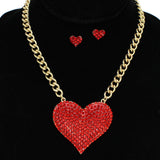 96066, PAVE RHINESTONE HEART WITH CHAIN NECKLACE, VALENTINE'S DAY