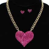 96066, PAVE RHINESTONE HEART WITH CHAIN NECKLACE, VALENTINE'S DAY