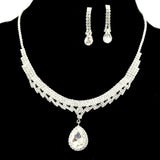 96068, TEARDROP ACCENT CRYSTAL RHINESTONE NECKLACE SET, WEDDING, BRIDAL, PROM