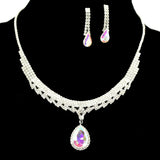 96068, TEARDROP ACCENT CRYSTAL RHINESTONE NECKLACE SET, WEDDING, BRIDAL, PROM