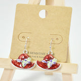 96118, GLITTER ACCENT HAT ENAMEL DANGLE EARRING