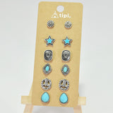 96128, WESTERN BOOTS & STAR TURQUOISE STONE STUD EARRING SET
