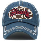 96141, "HOWDY" COW PRINT WASHED VINTAGE BALL CAP