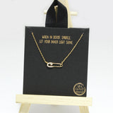 96177, GOLD DIPPED, DAINTY SAFETY PIN CZ NECKLACE