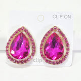 96182, TEARDROP RHINESTONE CLIP ON EARRING, WEDDING, BRIDAL, PROM