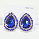 96182, TEARDROP RHINESTONE CLIP ON EARRING, WEDDING, BRIDAL, PROM