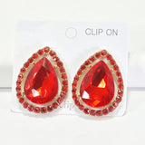 96182, TEARDROP RHINESTONE CLIP ON EARRING, WEDDING, BRIDAL, PROM