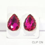 96183, TEARDROP RHINESTONE CLIP ON EARRING, WEDDING, BRIDAL, PROM
