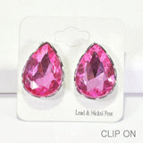 96183, TEARDROP RHINESTONE CLIP ON EARRING, WEDDING, BRIDAL, PROM