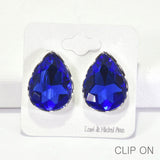 96183, TEARDROP RHINESTONE CLIP ON EARRING, WEDDING, BRIDAL, PROM