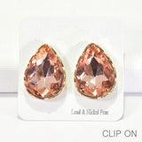 96183, TEARDROP RHINESTONE CLIP ON EARRING, WEDDING, BRIDAL, PROM