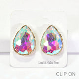 96183, TEARDROP RHINESTONE CLIP ON EARRING, WEDDING, BRIDAL, PROM