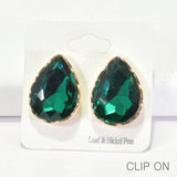 96183, TEARDROP RHINESTONE CLIP ON EARRING, WEDDING, BRIDAL, PROM