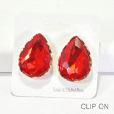 96183, TEARDROP RHINESTONE CLIP ON EARRING, WEDDING, BRIDAL, PROM