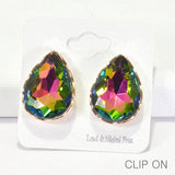 96183, TEARDROP RHINESTONE CLIP ON EARRING, WEDDING, BRIDAL, PROM