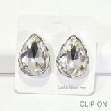96183, TEARDROP RHINESTONE CLIP ON EARRING, WEDDING, BRIDAL, PROM