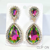 96184, RHINESTONE EVENING CLIP ON EARRING, WEDDING, BRIDAL, PROM