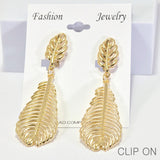 96190, 3,5"L, LEAF METAL CLIP ON EARRING