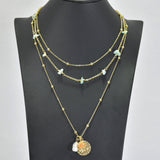 96205, ENGRAVED LEAF CHARM MULTI LAYERED NECKLACE