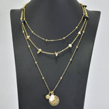 96205, ENGRAVED LEAF CHARM MULTI LAYERED NECKLACE