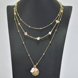 96205, ENGRAVED LEAF CHARM MULTI LAYERED NECKLACE