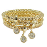 96215, PAVE ROUND CHARM MULTI LAYERED STRETCH BRACELET