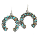 96220, 2.75"L, WESTERN SQUASH BLOSSOM TURQUOISE STONE EARRING