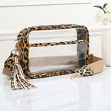 96224, FAUX LEATHER TRIM TRANSPARENT CROSSBODY BAG WITH TASSEL