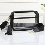 96224, FAUX LEATHER TRIM TRANSPARENT CROSSBODY BAG WITH TASSEL