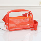 96226, FAUX LEATHER TRIM TRANSPARENT POUCH CROSSBODY BAG