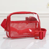 96226, FAUX LEATHER TRIM TRANSPARENT POUCH CROSSBODY BAG