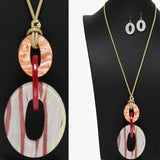 96448, OVAL CELLULOID ACETATE LONG ADJUSTABLE PENDANT NECKLACE