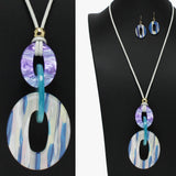 96448, OVAL CELLULOID ACETATE LONG ADJUSTABLE PENDANT NECKLACE