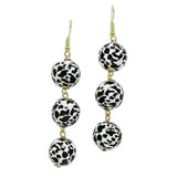 96460, ANIMAL PRINT ROUND WOOD BALL DANGLE EARRING