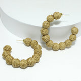 96464, 60MM RAFFIA BALL HOOP EARRING