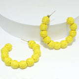 96464, 60MM RAFFIA BALL HOOP EARRING