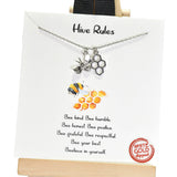 96469, GOLD DIPPED, "HIVE RULES" DAINTY BEE CHARM CZ NECKLACE