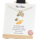 96469, GOLD DIPPED, "HIVE RULES" DAINTY BEE CHARM CZ NECKLACE