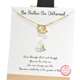 96478, GOLD DIPPED, "BE BETTER BE DIFFERENT" DAINTY BUTTERFLY CZ NECKLACE
