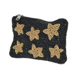 96480, 3.75"X5"MULTI STAR PRINT SEED BEADED COIN ZIPPER POUCH BAG