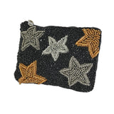96480, 3.75"X5"MULTI STAR PRINT SEED BEADED COIN ZIPPER POUCH BAG