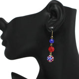 96484, AMERICAN FLAG COLOR RHINESTONE BALL DROP DANGLE EARRING
