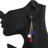 96485, AMERICAN FLAG COLOR RHINESTONE BALL DROP DANGLE EARRING