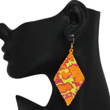 96486, GEOMETRIC CAMOUFLAGE PRINT SEED BEADED EARRING