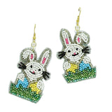 96487, EASTER BUNNY RABBIT SEED BEADED EARRING
